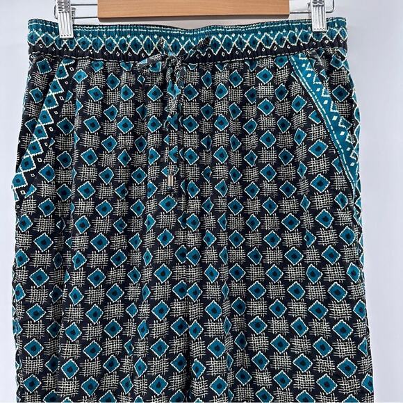 Anthropologie Geometric Print Tie Waist High Rise Jogger Pants in Green Motif S - Picture 4 of 15